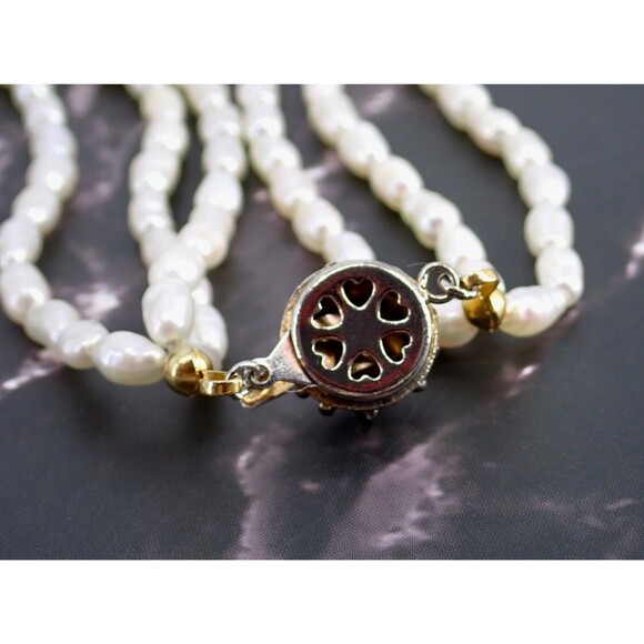 Genuine Fresh Water Rice White Pearls 3 Strand Necklace Box Clasp Vintage 24" - Picture 12 of 15